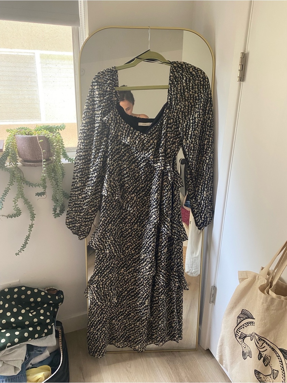 Lush Black and White Printed Tiered Midi Dress